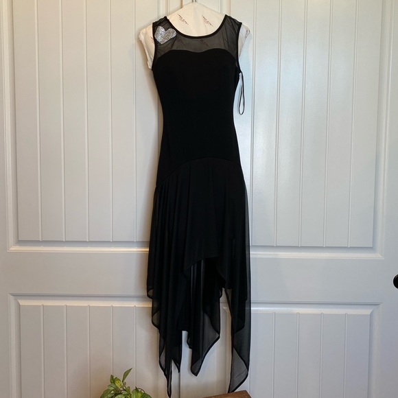 Cecie | Dresses | Cecie Elegant Black Fitted Dress Handkerchif Skirt ...